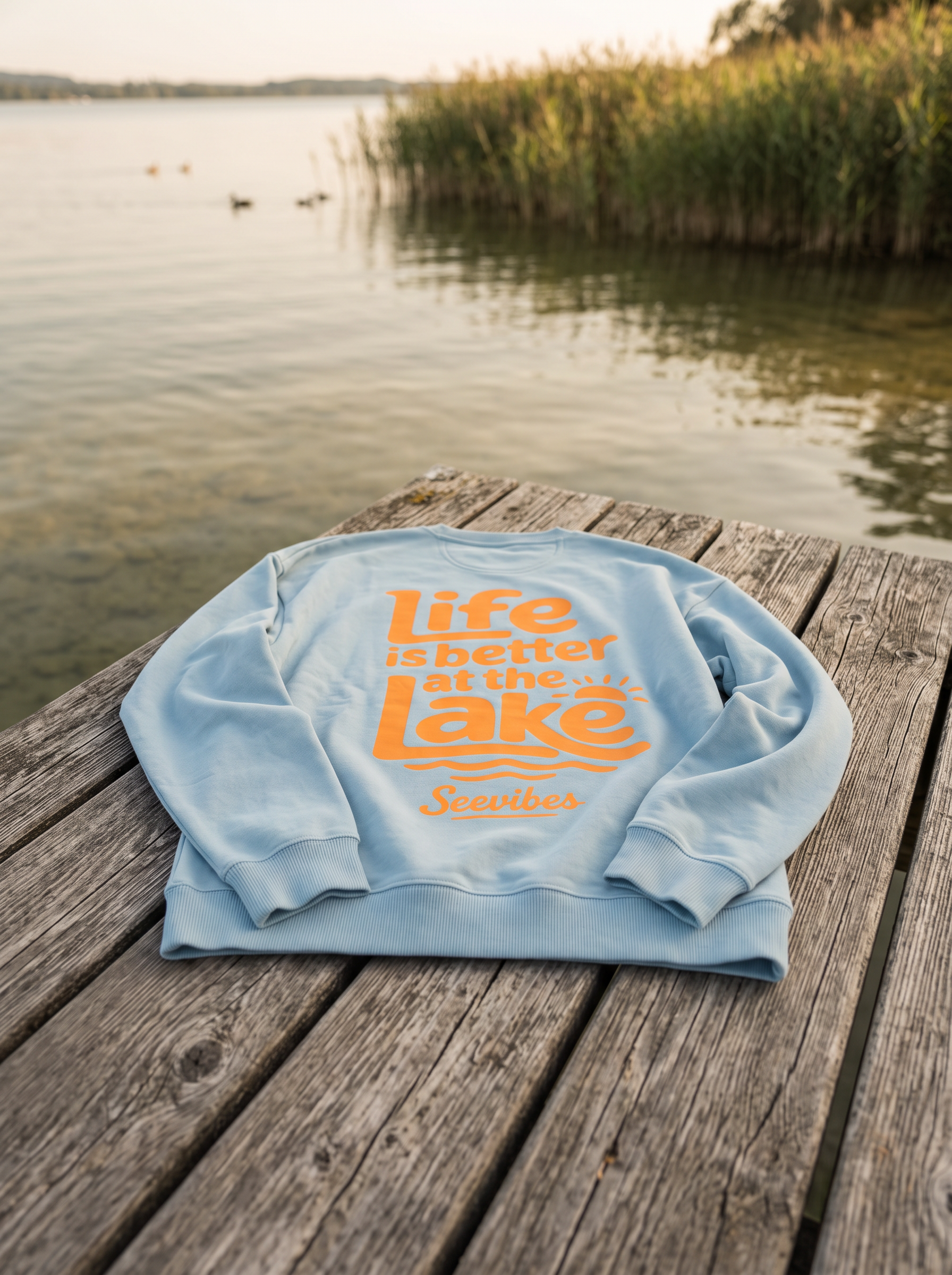LIFE IS BETTER AT THE LAKE SWEATER am See getragen